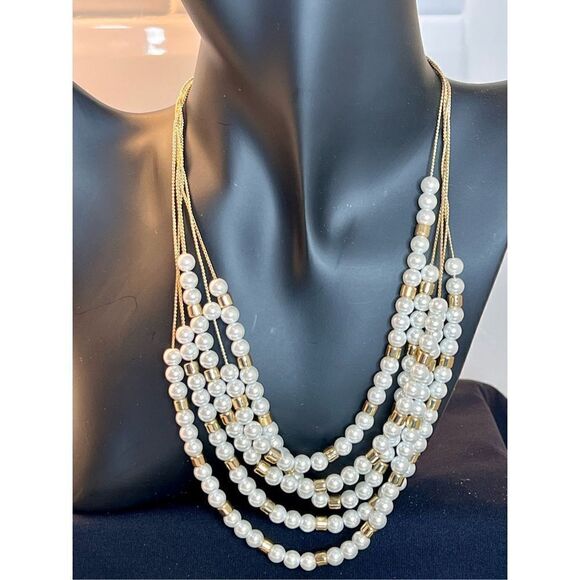 Pearl‎ Necklace, Gold Bracelets, Gold Hoop Earrings Costume Jewelry Buy 3/$18 - Picture 2 of 7